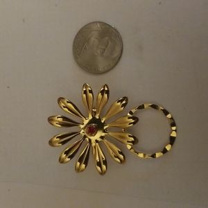 Vintage Detti Originals Flower & Ruby Red Rhinestone Eyeglass Holder
